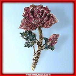 ROSE PIN BROOCH GOLD SWAROVSKI CRYSTALS JEWEL