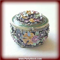 FLOWERS BOX NEW GOLD SWAROVSKI CRYSTALS GREEN