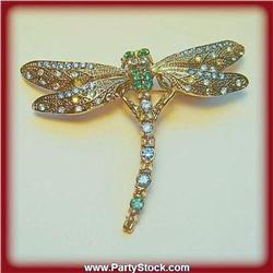 DRAGONFLY PIN BROOCH GOLD SWAROVSKI CRYSTALS