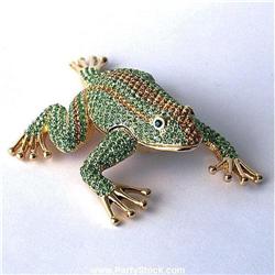GOLD SWAROVSKI CRYSTAL BOX NEW JUMPING FROG GREEN