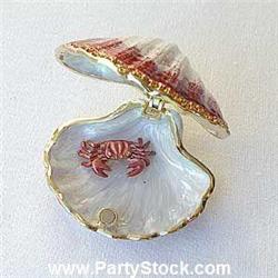 SEASHELL BOX NEW W/CRAB! GOLD SWAROVSKI CRYSTALS!