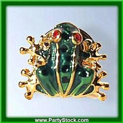 GREEN FROG PIN BROOCH GOLD SWAROVSKI CRYSTALS