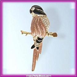 PARROT BROOCH GOLD SWAROVSKI CRYSTALS PIN PINK