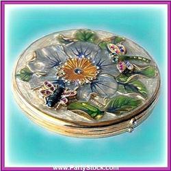 GOLD SWAROVSKI CRYSTAL COMPACT PURSE MIRROR FLOWER 24K