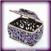 Image 1 : PURPLE FILIGREE BUTTERFLY GOLD CRYSTALS BOX NEW