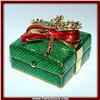Image 1 : GREEN CHRISTMAS HOLLY! GOLD & CRYSTAL BOX NEW