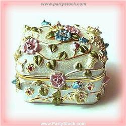 WHITE FLOWER GOLD SWAROVSKI CRYSTALS BOX NEW