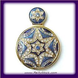PURSE MIRROR GOLD SWAROVSKI CRYSTAL BLUE 2"