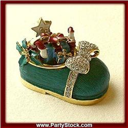 Green Christmas Shoe Gifts Crystals Gold BOX New