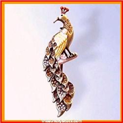 PEACOCK PIN BROOCH GOLD SWAROVSKI CRYSTALS