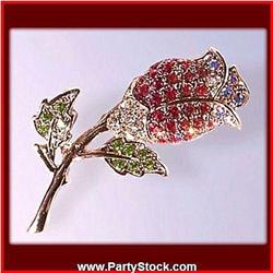 ALL SWAROVSKI CRYSTAL ROSEBUD PIN BROOCH GOLD