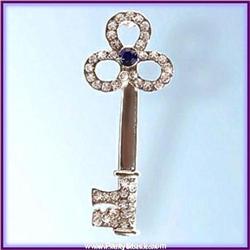 KEY PIN BROOCH GOLD SWAROVSKI CRYSTAL JEWELRY