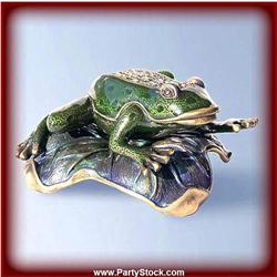 FROG LILY PAD GOLD SWAROVSKI CRYSTALS BOX NEW