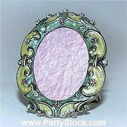 TINY OVAL FRAME GOLD SWAROVSKI CRYSTALS GREEN