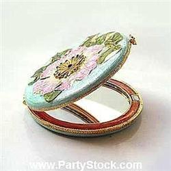 PINK COMPACT FLOWER MIRROR GOLD SWAROVSKI CRYSTAL