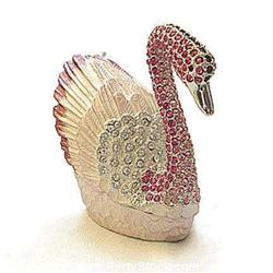 GOLD SWAROVSKI CRYSTALS PINK SWAN BOX NEW