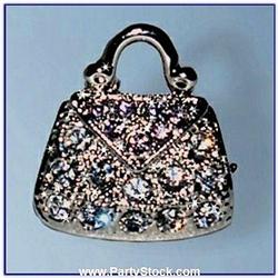 PURSE PIN BROOCH GOLD SWAROVSKI CRYSTALS HANDBAG