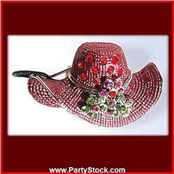 RED HAT PIN BROOCH GOLD SWAROVSKI CRYSTALS