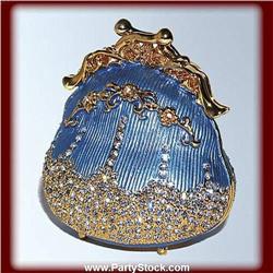 ANTIQUE BLUE PURSE GOLD SWAROVSKI CRYSTAL BOX NEW