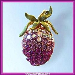 RASBERRY PIN BROOCH GOLD SWAROVSKI CRYSTALS