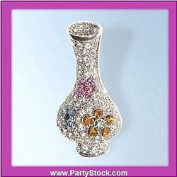FLOWER VASE PIN BROOCH GOLD SWAROVSKI CRYSTAL