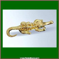 ALLIGATOR CROCODILE PIN BROOCH GOLD CRYSTALS