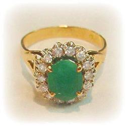 Genuine Emerald Diamond Ring 14K Gold Sz 6.5 Solid