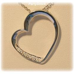14K WHITE GOLD DIAMOND HEART NECKLACE 16" CHARM
