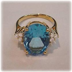 3 CTW Blue Topaz Diamond Ring 14K Gold Sz5