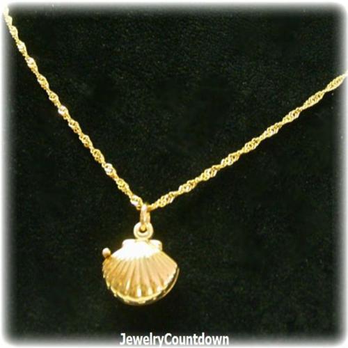Shell Locket Solid 14K Gold Necklace Italian