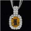Image 2 : 14K White Gold 3.71 ctw Cushion Checkerboard Citrine Diamond Halo Pendant Neckla