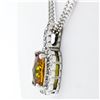 Image 4 : 14K White Gold 3.71 ctw Cushion Checkerboard Citrine Diamond Halo Pendant Neckla