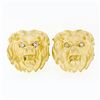 Image 1 : Vintage 14k Yellow Gold Large Detailed Diamond Eye Lion Head Swivel Cufflinks