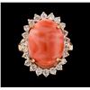 Image 2 : 9.47 ctw Coral and Diamond Ring - 14KT Rose Gold