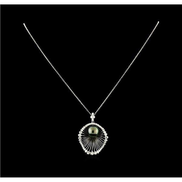 1.34 ctw Diamond and Pearl Pendant With Chain - 14KT White Gold
