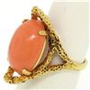 Image 5 : 18k Yellow Gold Large Cabochon FINE Coral Nugget Textured Solitaire Ring