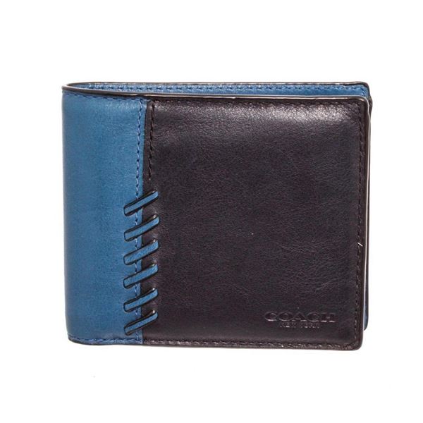 Coach Blue  Black Leather RNR Compact ID Wallet