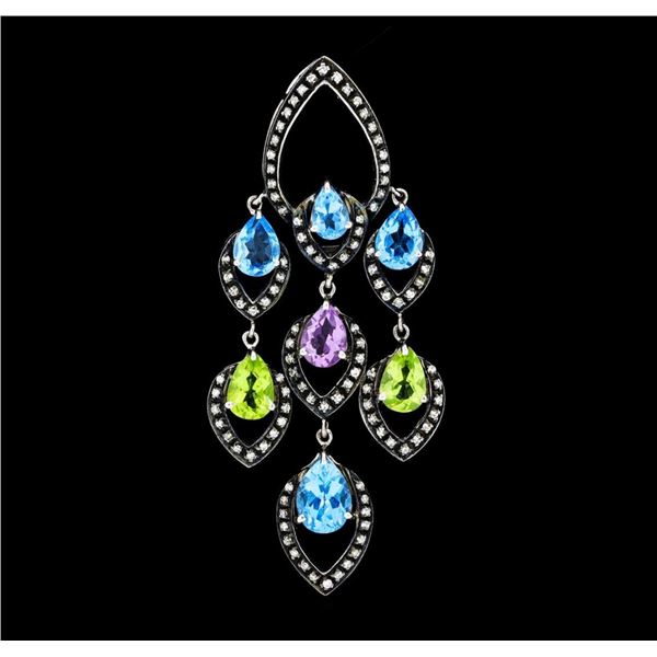4.00 ctw Multi-Color Gemstone and Diamond Pendant - 18KT White Gold with Black A