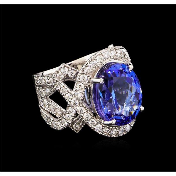 12.92 ctw Tanzanite and Diamond Ring - 14KT White Gold