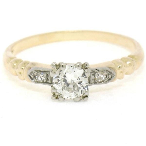 Antique 14K Two Tone Gold 0.54 ctw European Cut Diamond Solitaire Engagement Rin