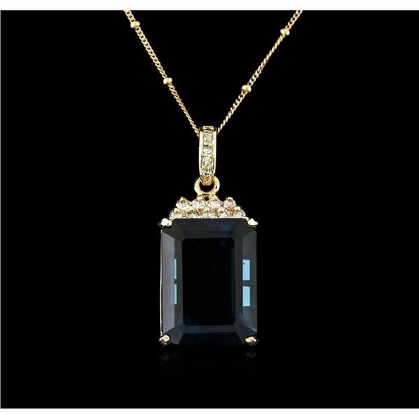 14KT Yellow Gold 31.41 ctw Topaz and Diamond Pendant With Chain