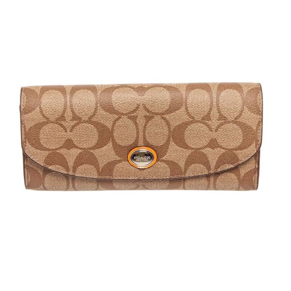 Coach Beige Signature Coated Canvas Peyton Slim Envelope Wallet