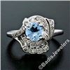 Image 2 : Art Deco 14kt White Gold 1.45 ctw Round Aquamarine and Diamond Cocktail Ring