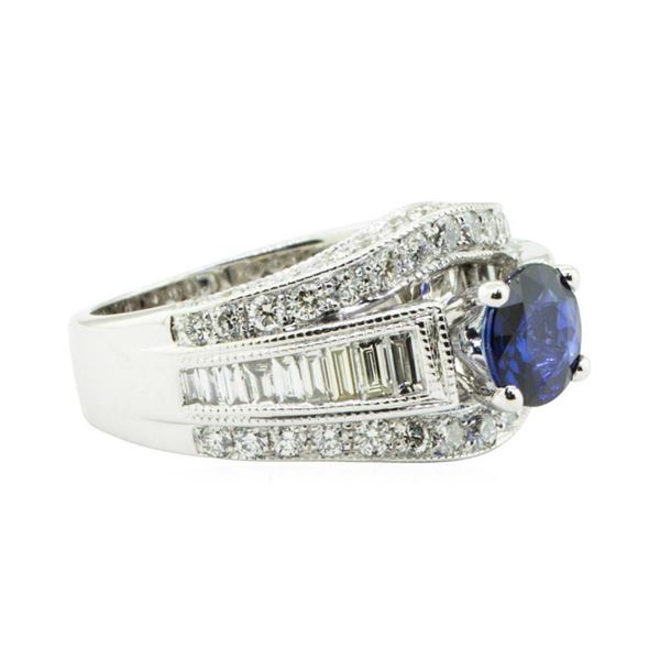 2.49 ctw Round Brilliant Blue Sapphire And Diamond Ring - 14KT White Gold