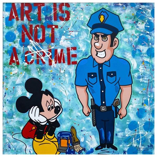 Jozza, "Art Is not a Crime" Hand Signed Original Mixed Media on Canvas with COA.