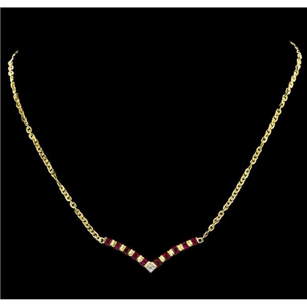 1.70 ctw Ruby and Diamond Necklace - 18KT Yellow Gold