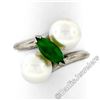 Image 4 : Vintage 14kt White Gold 8.35mm Round Pearl Marquise Cut Jade Bypass Ring