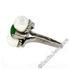 Image 5 : Vintage 14kt White Gold 8.35mm Round Pearl Marquise Cut Jade Bypass Ring