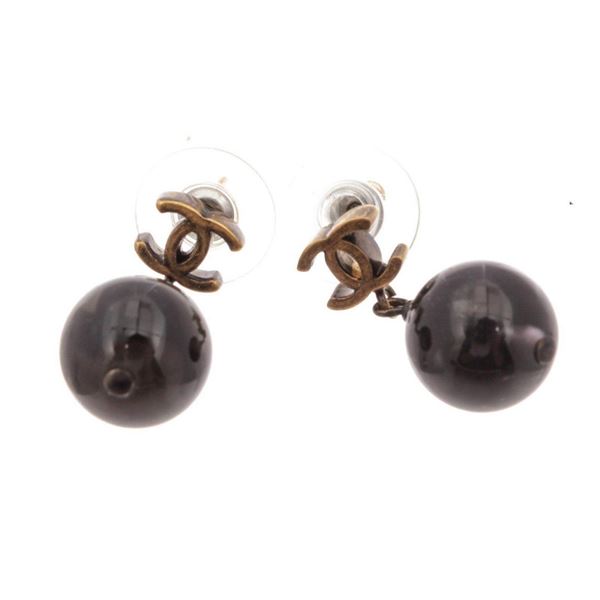 Chanel Black CC Earrings