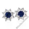 Image 1 : Sterling Silver Blue Crystal & CZ Halo Stud Earrings w/ 14kt White Gold Posts